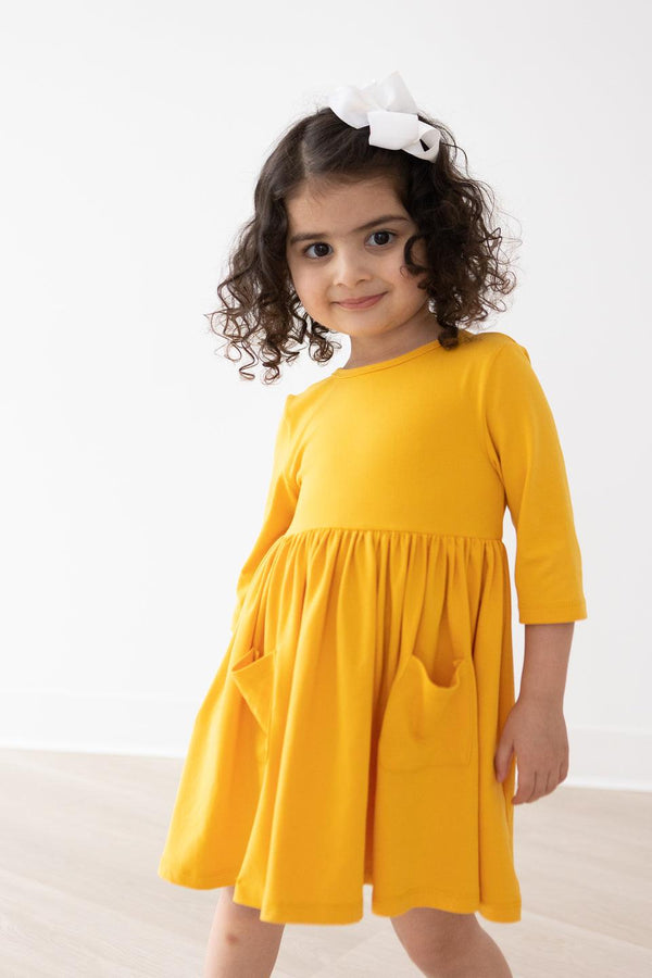 mustard-pocket-twirl-dress Mila &  Rose - Sophia's Style-Mustard Pocket Twirl Dress-6-12M--1